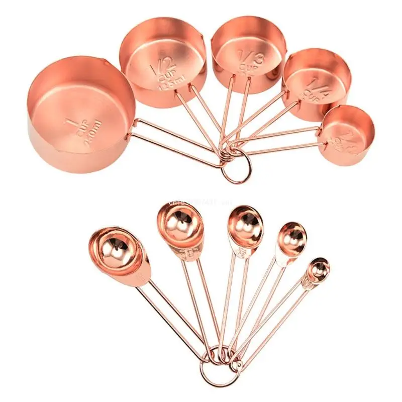 

Stainless Steel Rose Gold Measuring Spoons Cups Set Engraved Marking Ruler Scale Stackable Tablespoon Kitchen Cooking Baking