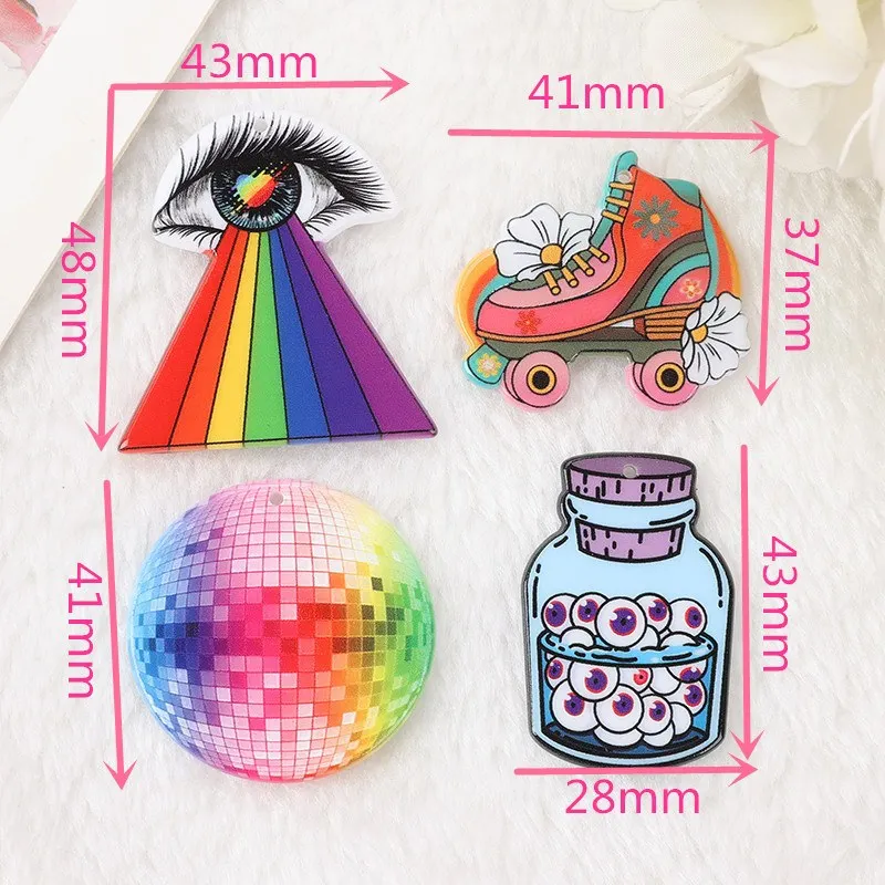 Colorful Round Disco Ball Acrylic Women's Earrings Funny Rainbow Eyeball Ice Skate Acrylic Handmade Nightclub Girls' Jewelry