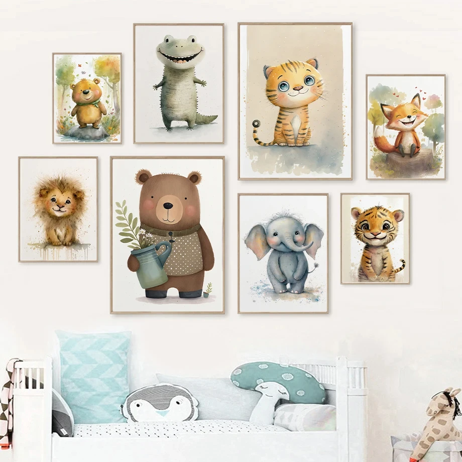 الدب الصغير سقي الزهور سعيد ليتل فوكس الطفل التمساح موضة الرسم على لوحات القماش الجدارية الشمال المشارك غرفة ديكور