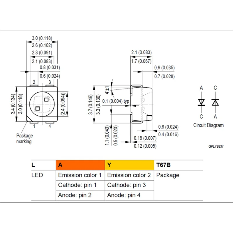 

B28C-1000PCS 3528 Amber+Yellow PLCC-4 Reverse Pole ,617Nm+587Nm , 50MA 2V 0.1W Bicolor SMD LED Lamps Light Beads LAYT67B