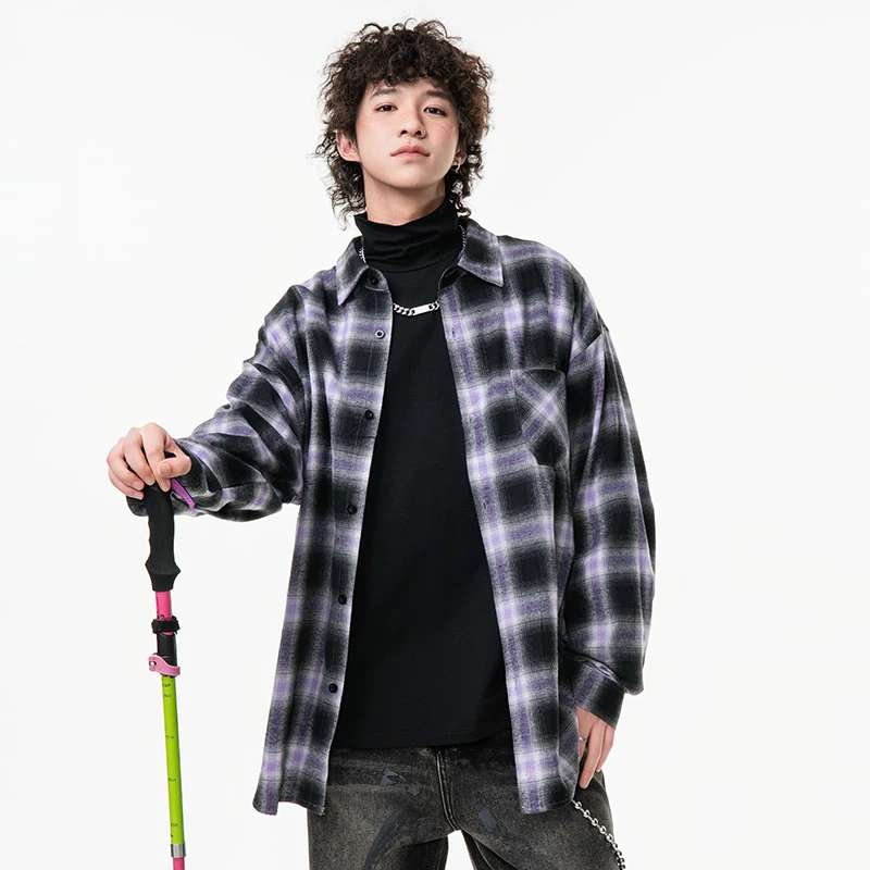 

American Sle Casual Plaid Long Sve irt Men's Spring Autumn Faion Loose Versatile Top Polyester Fiber Non-iron Proces...