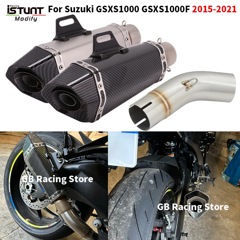 For Suzuki GSXS1000 GSXS1000F 2015 - 2021 Motorcycle Exhaust System Escape Moto Modified Mid Link Pipe Connect Carbon Muffler