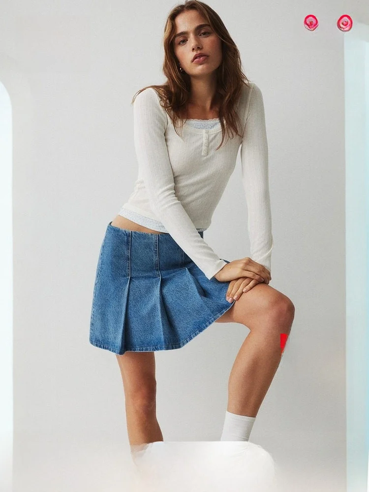 

Весенняя женская повседневная футболка с длинным рукавом H&M с эффектом многослойности, из смеси полиэстера и спандекса, стандартный крой, для повседневной носки