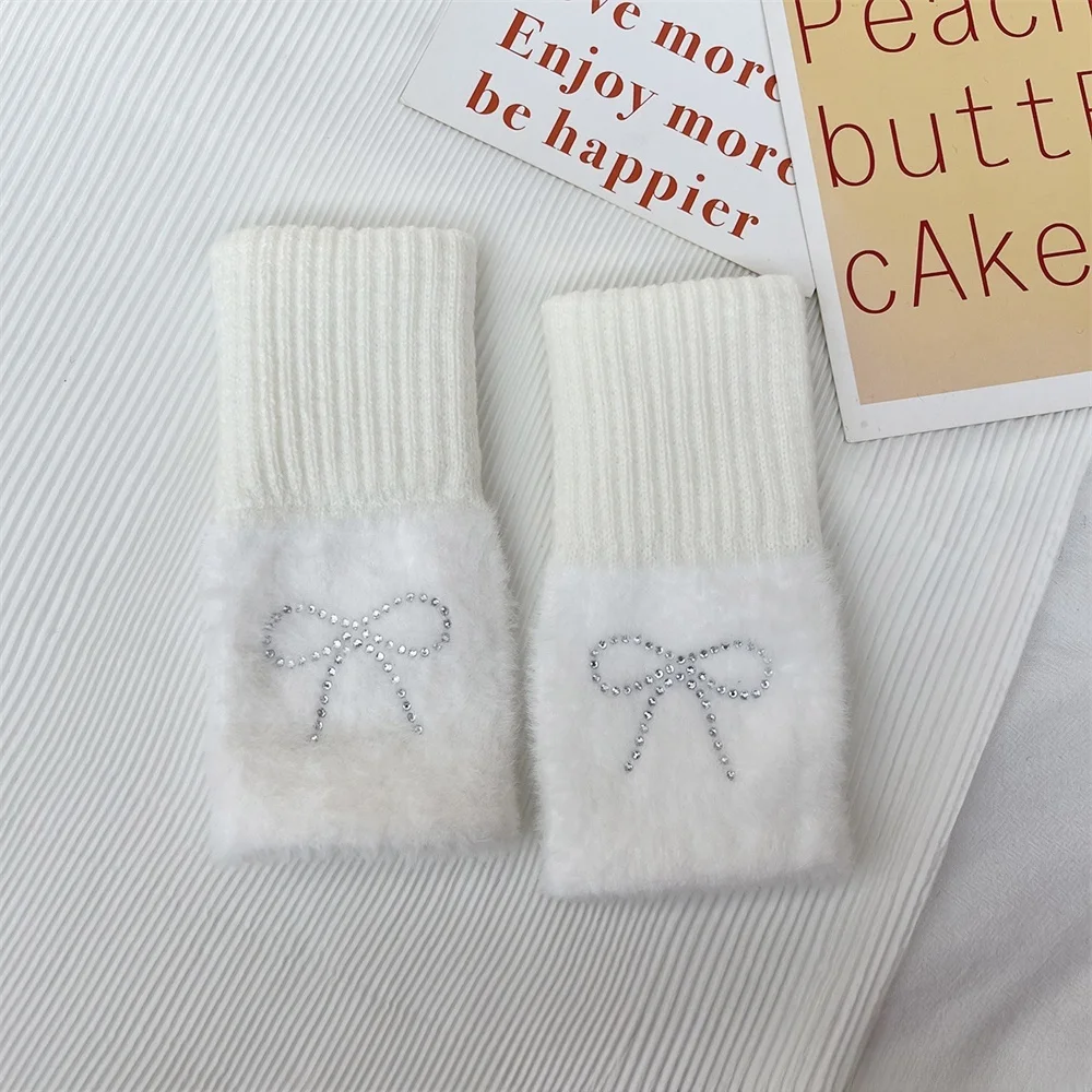 لطيف الكرتون القط محبوك نصف اصبع قفازات المرأة الشتاء أفخم سميكة الدافئة حماية المعصم طالب قفازات الكتابة 18.5*9 سنتيمتر #6