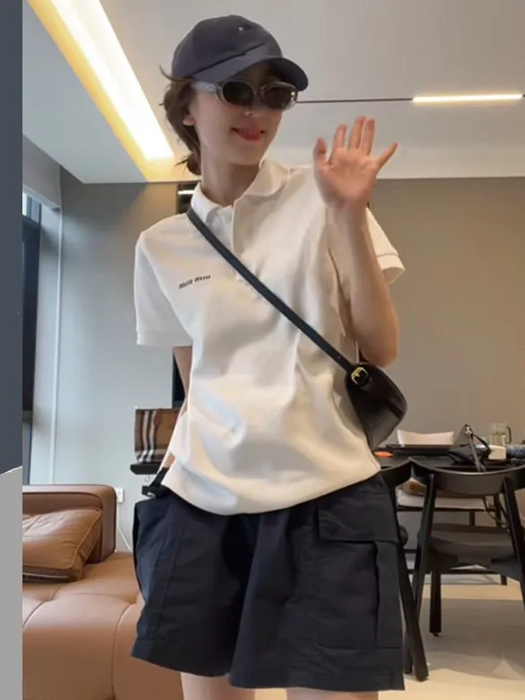 

American Sportswear Set Women Summer Student Korean Loose Slim Short Sleeve Workwear Shorts Casual Two-piece Set