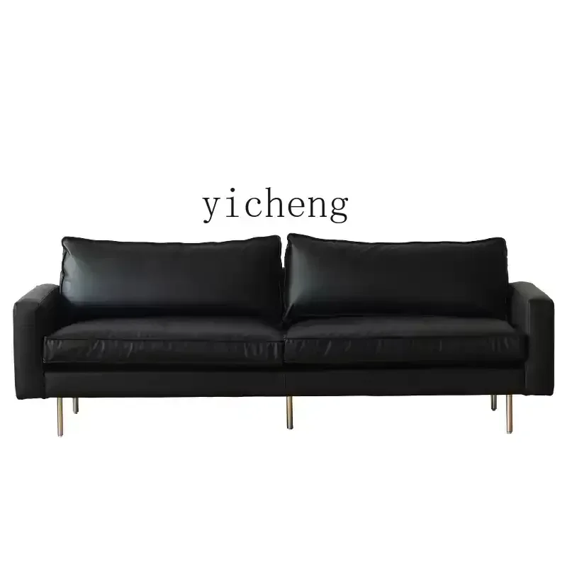 HSN minimalist leather sofa big black cow retro living room straight row leather art sofa