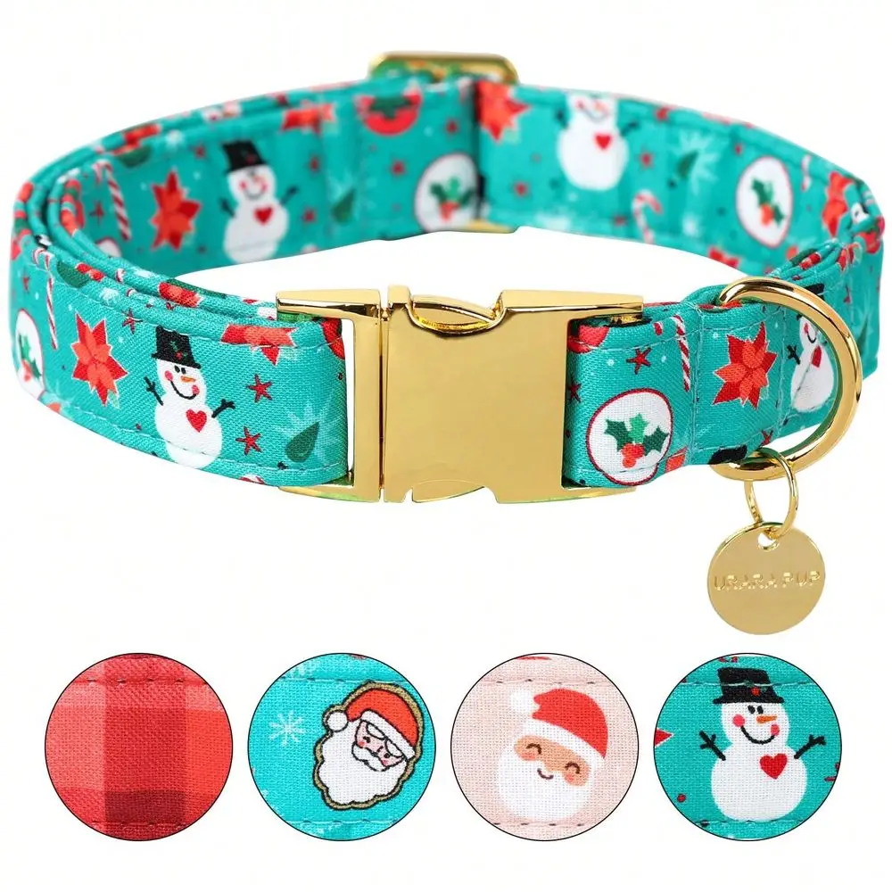 

URARA PUP Christmas Dog Collar, Adjustable Santa Claus Design Metal Buckle Collar, Durable Dog Accessory For Small Medium Large