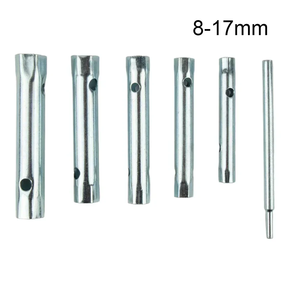 6Pcs 8-17mm Metric Tubular Box Wrench Set Tube Bar Sparking-Plug Spanner Steel Double Ended For Automotive Plumb Repair Tools