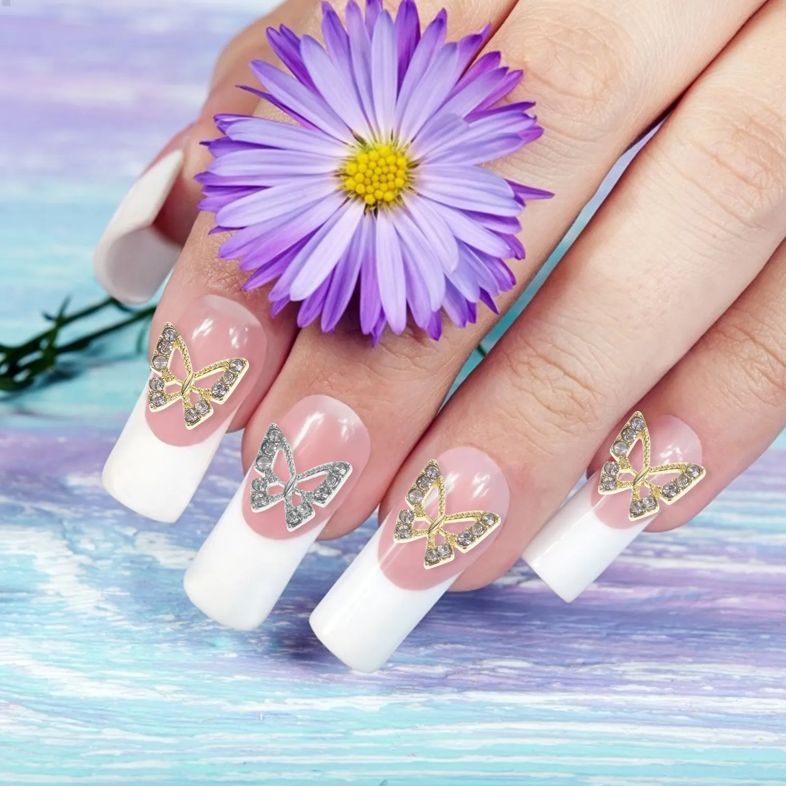 20Pcs Gold Butterflies Nail Charms Premium Alloy Rhinestone Nail Art Decorations for Nails Clothes Bags Shoes DIY Crafts
