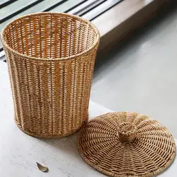 Basket Storage Wicker Trash Woven Can Waste Baskets Laundry With Bin Rattan Lid Garbage Container For Seagrass Wastebasket