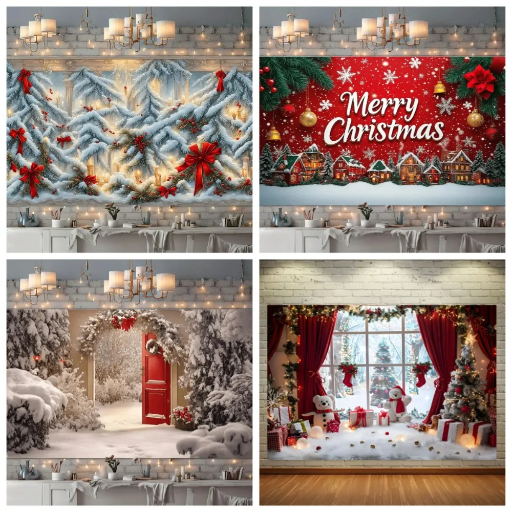 

Christmas Romantic Bohemian Style Backdrop Cloth, Christmas Tree Birthday Party Photo Banner Photography Props Studio Background
