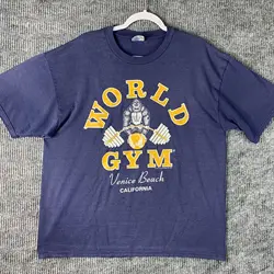 Vintage 1996 World Gym T Shirt Men s XL Blue Venice Beach California long or short sleeves