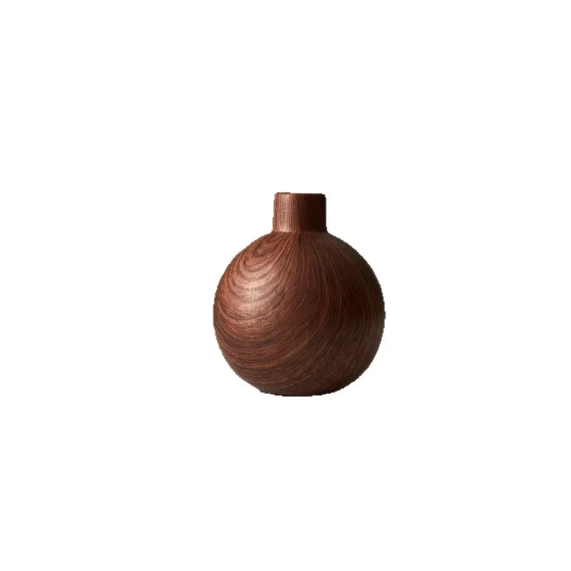 Wood-grain Ceramic Vase Geometric Coffee-colored Small Flowerpot Ceramic Handicraft Flower Arrangement Flowerpot Home Decoration