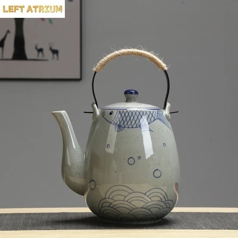 

Ceramic big teapot hand-painted retro teapot cooler kettle iron handle lifting pot restaurant kettle household