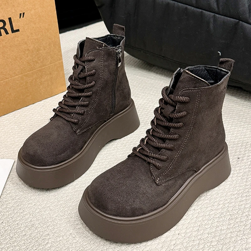 Suede Women’s Ankle Boots Flats Platform Cozy Shoes Fashion Warm Women Winter Boots Casual Sneakers Woman 2025 New Snow Botas