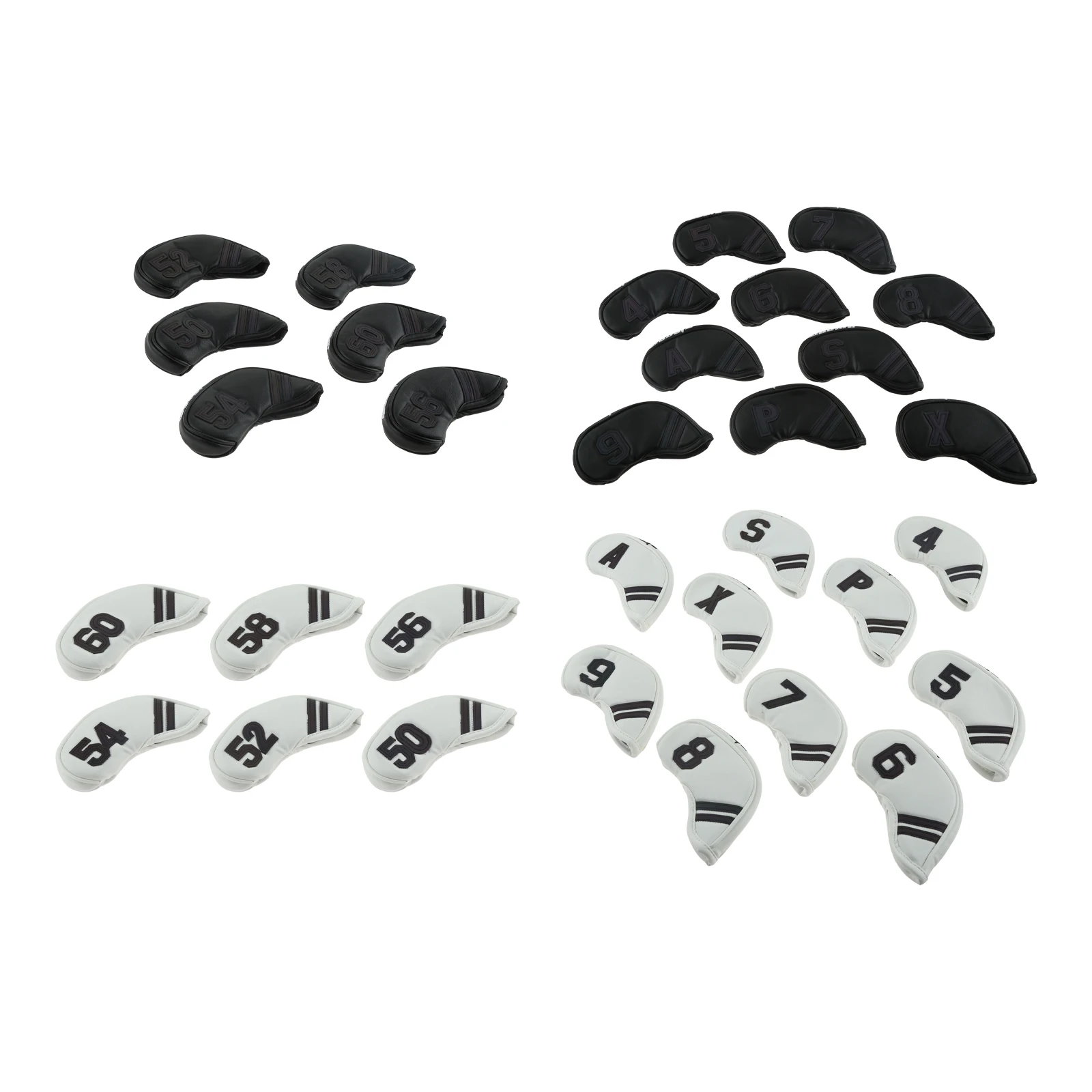 Black/White 10Pcs PU Leather Golf Iron Club Heads Cover 4 5 6 7 8 9 P A S X or 6Pc Golf Wedges Headover Degree 50 52 54 56 58 60