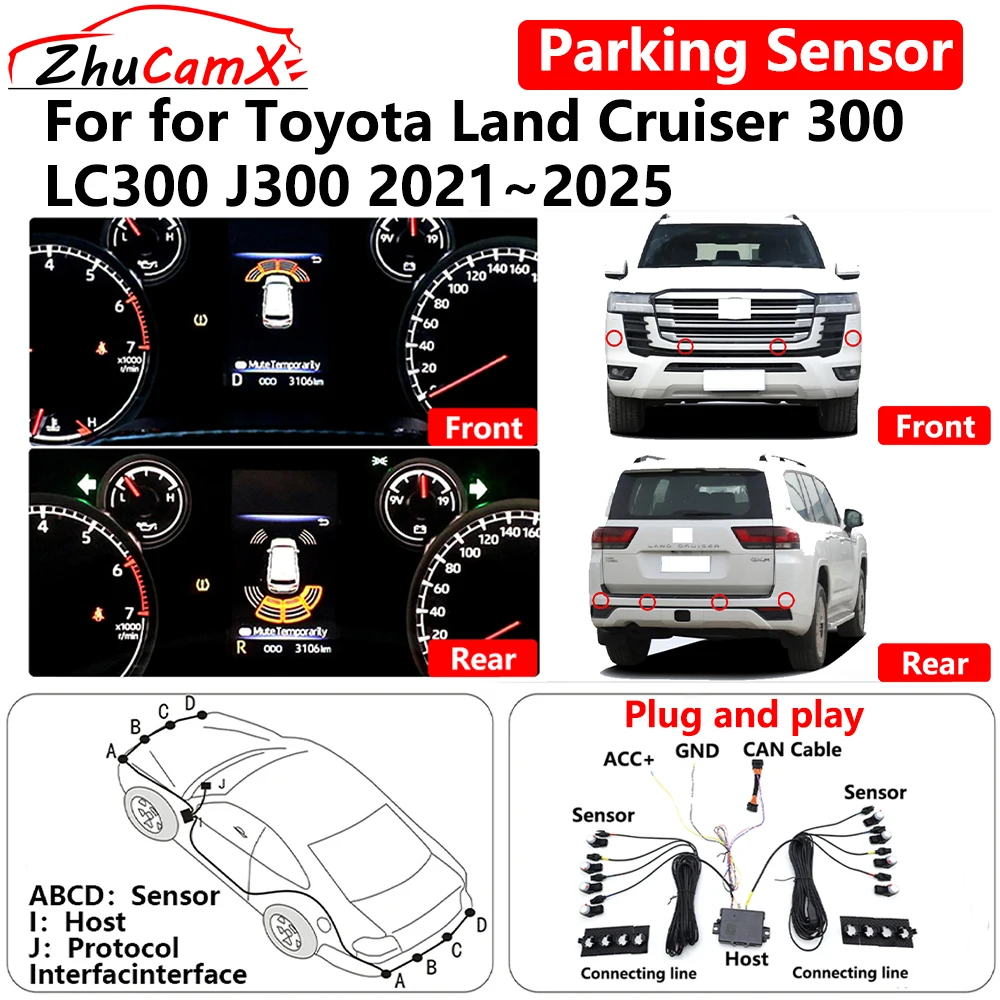 for Toyota Land Cruiser 300 LC300 J300 2021~2025 Car Parking Sensor Front Rear Reverse Assist Reversing AID System plug ＆ play