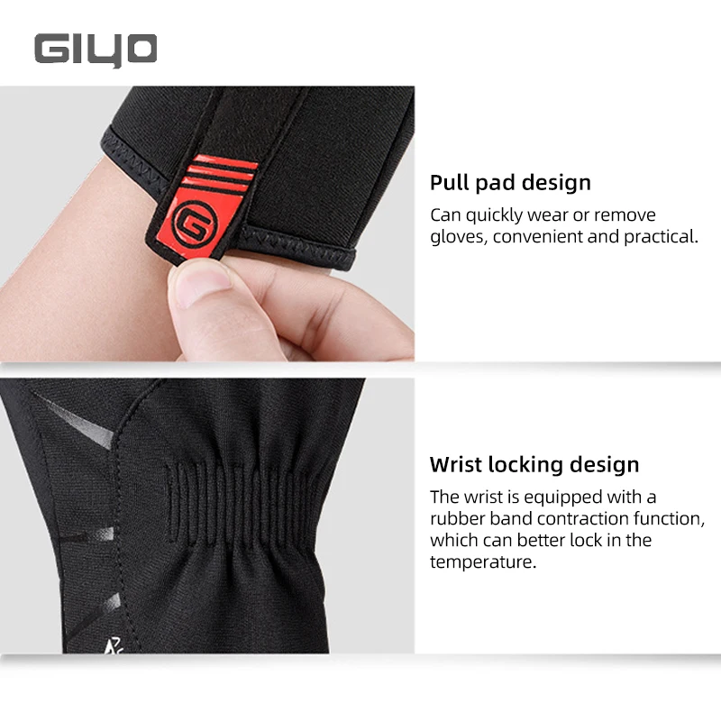 Giyo S-15 Winter Cycling Gloves Waterproof Thermal Touch Screen Gloves SBR Filling Shock Absorbing for Riding Skiing Climbing