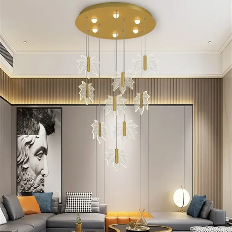 Modern Luxury Duplex Living Room Staircase LED Chandeliers For Loft Restaurant Home Decoration Indoor Lighting Lustre Fixtures