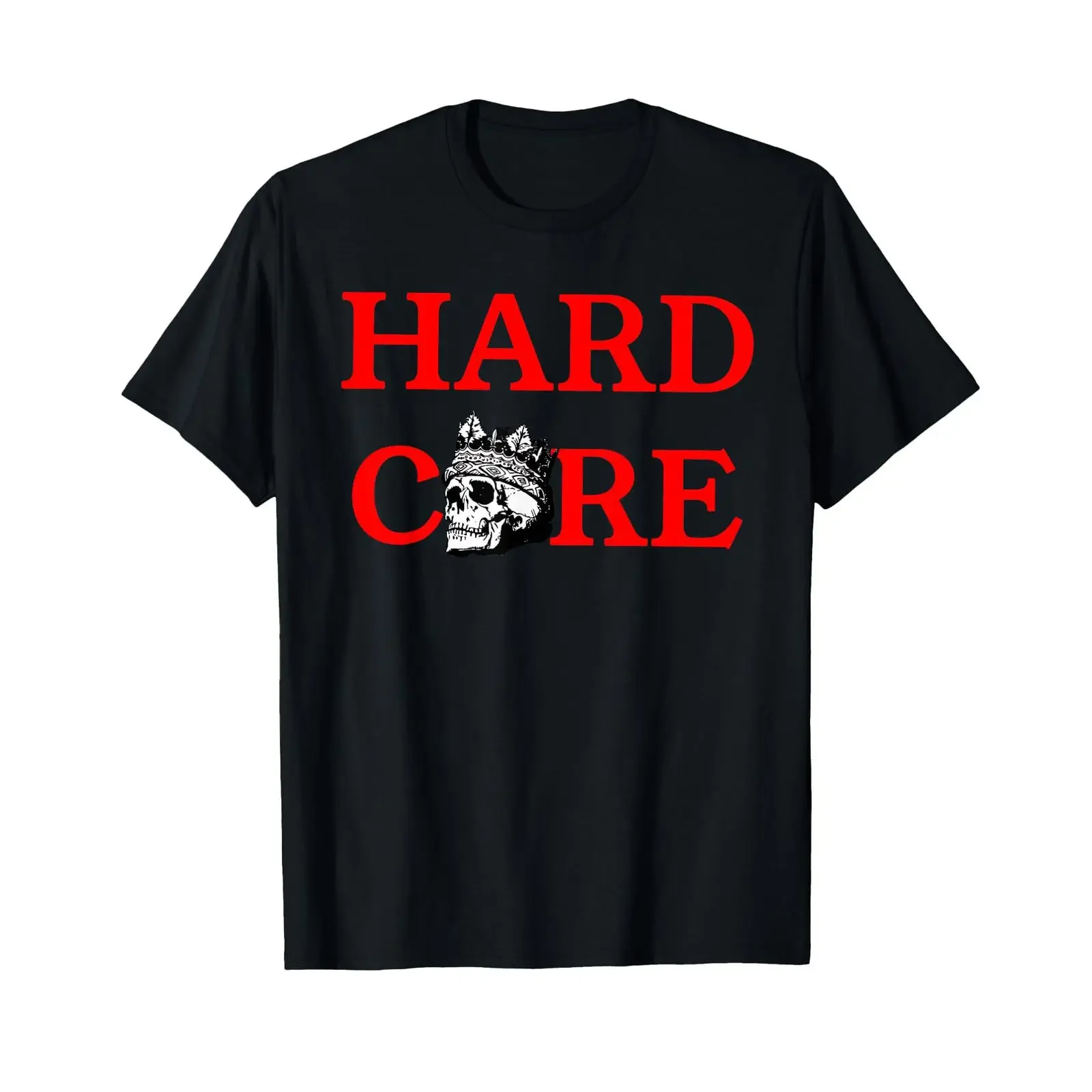 Hard core skull crown integrated t shirt black vintage Washed Casual graphic Stretched fashion Slightly Versatile