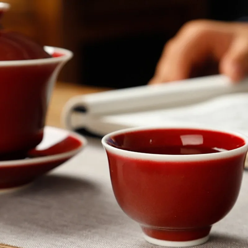 

Long red glaze cover ceramic tea Household single set is not hot