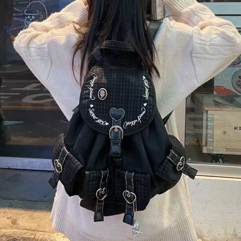 

Y2k Эстетический модный рюкзак с карманом в форме сердца, уличная одежда, винтажные повседневные школьные сумки, женские универсальные модные рюкзаки для студентов