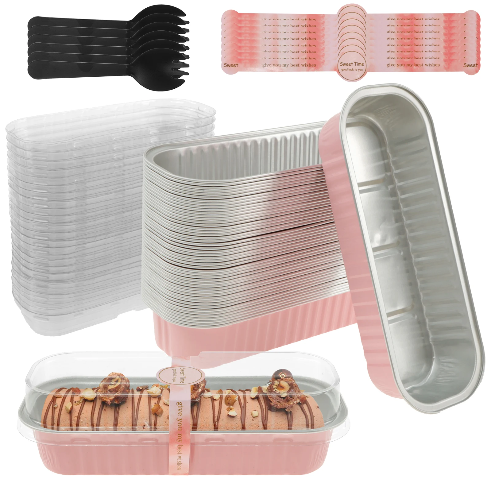 

200 Pcs Mini Loaf Baking Pans with Lids and Spoons Rectangle Aluminum Foil Baking Box Cake Pan Bread Mold Baking Tray Bakeware
