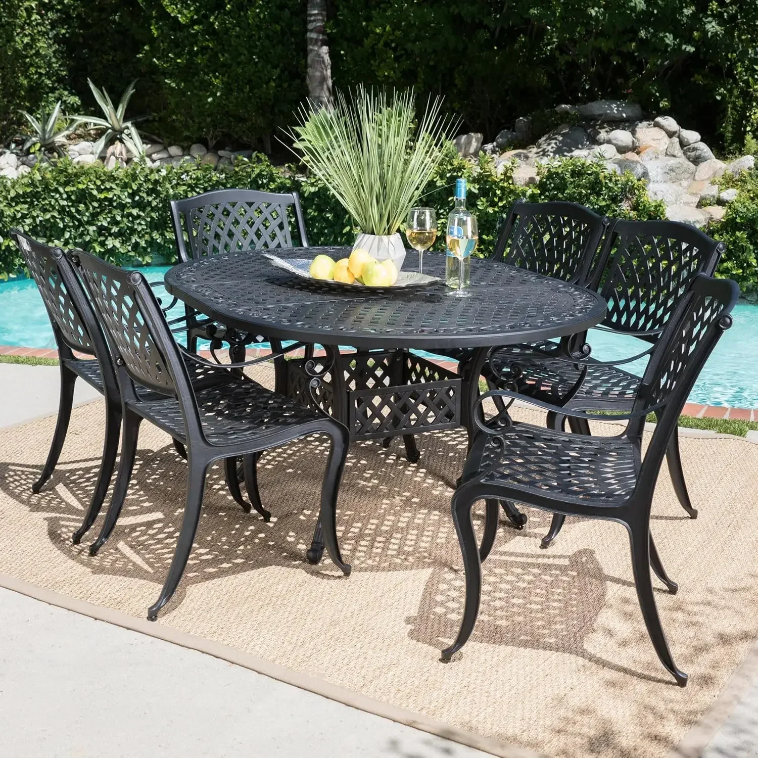 Carysfort Outdoor 7 Piece Sand Finished Aluminum Set with Expandable Dining Table