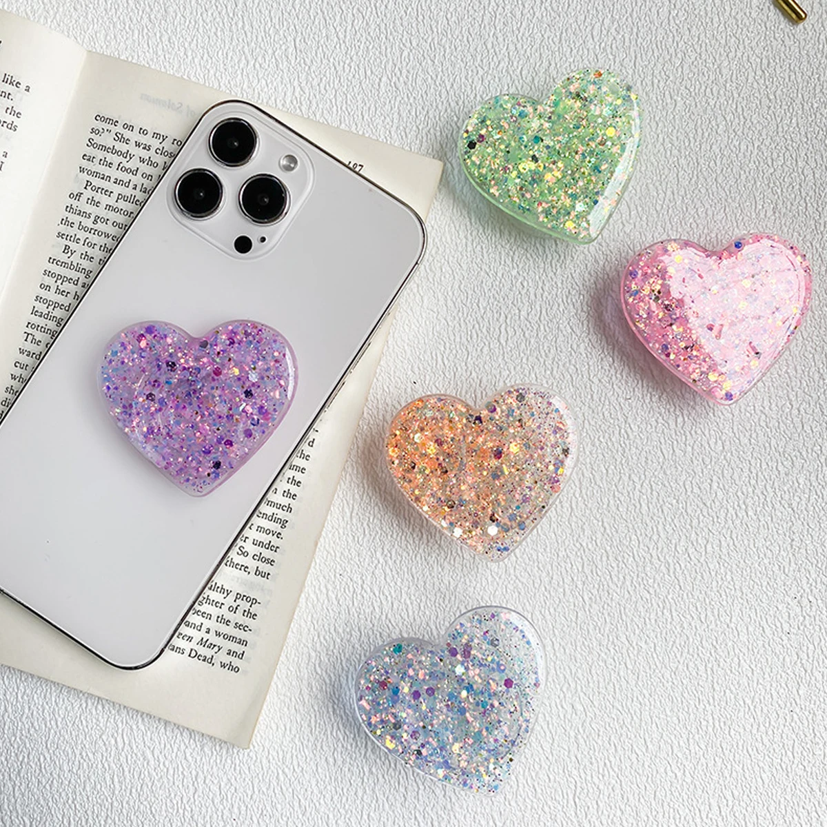 

Glittery Heart-Shaped Airbag with Resin Sequins, Ins-Style Adhesive Retractable Phone Creative Stand, Retractable Folding Phone Stand, Universal Lazy Stand