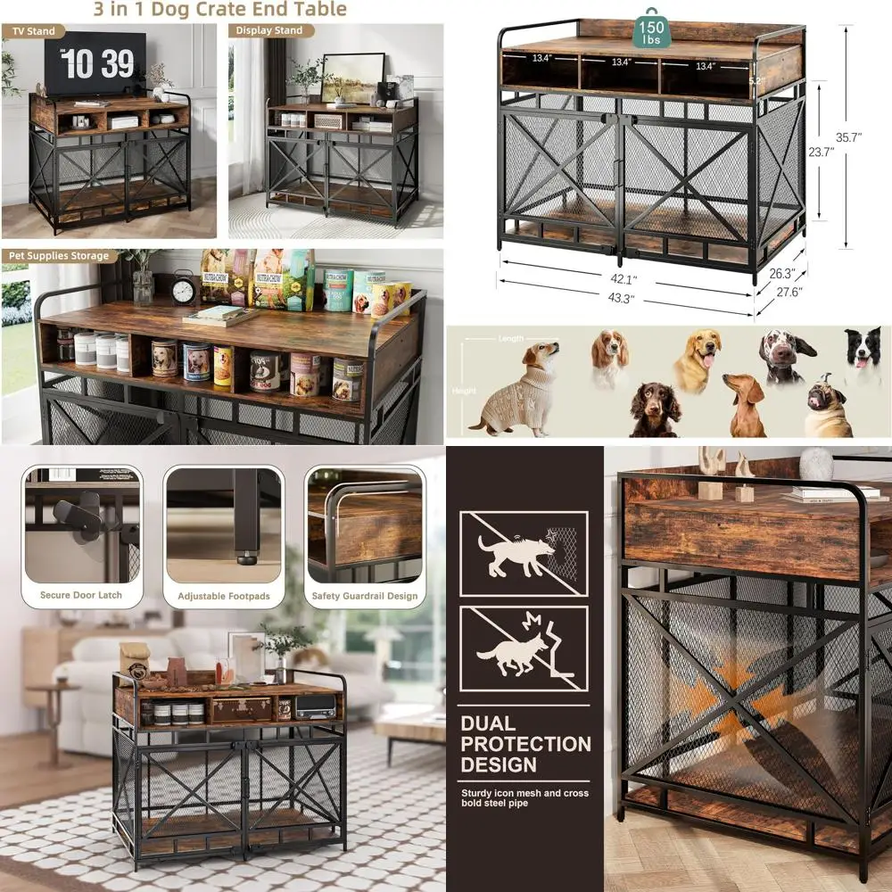 

Большой деревянный стол-клетка для собак XL, усиленный, 43x28x36 дюймов, декоративный комнатный вольер с 3 ящиками и стальными трубами