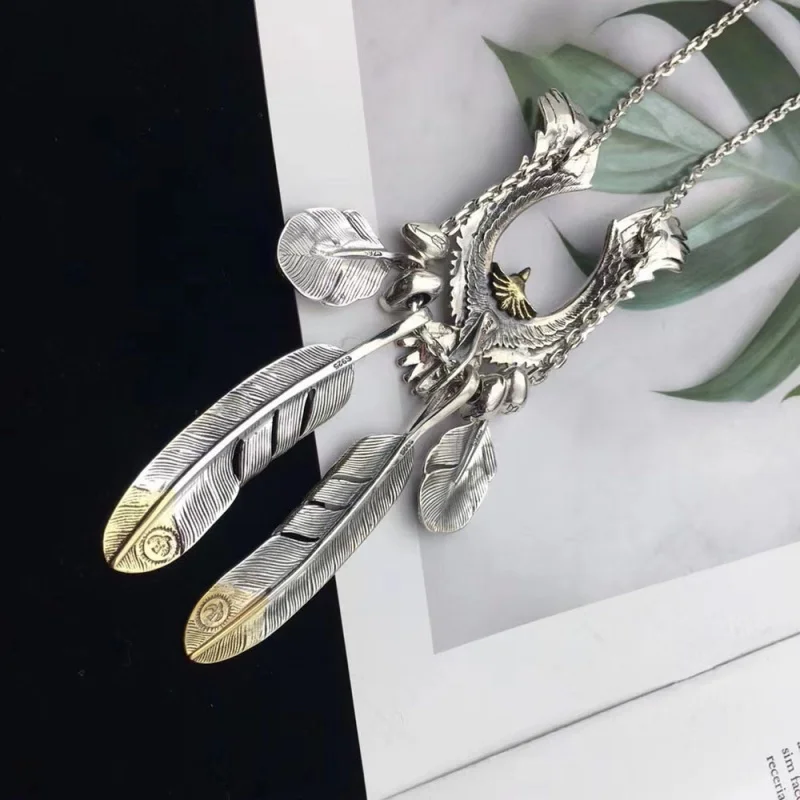 Genuine S925 Sterling Silver Pendants for Women Men New Fashion Eagle Feathers Hip Hop Style Rock Punk Jewelry