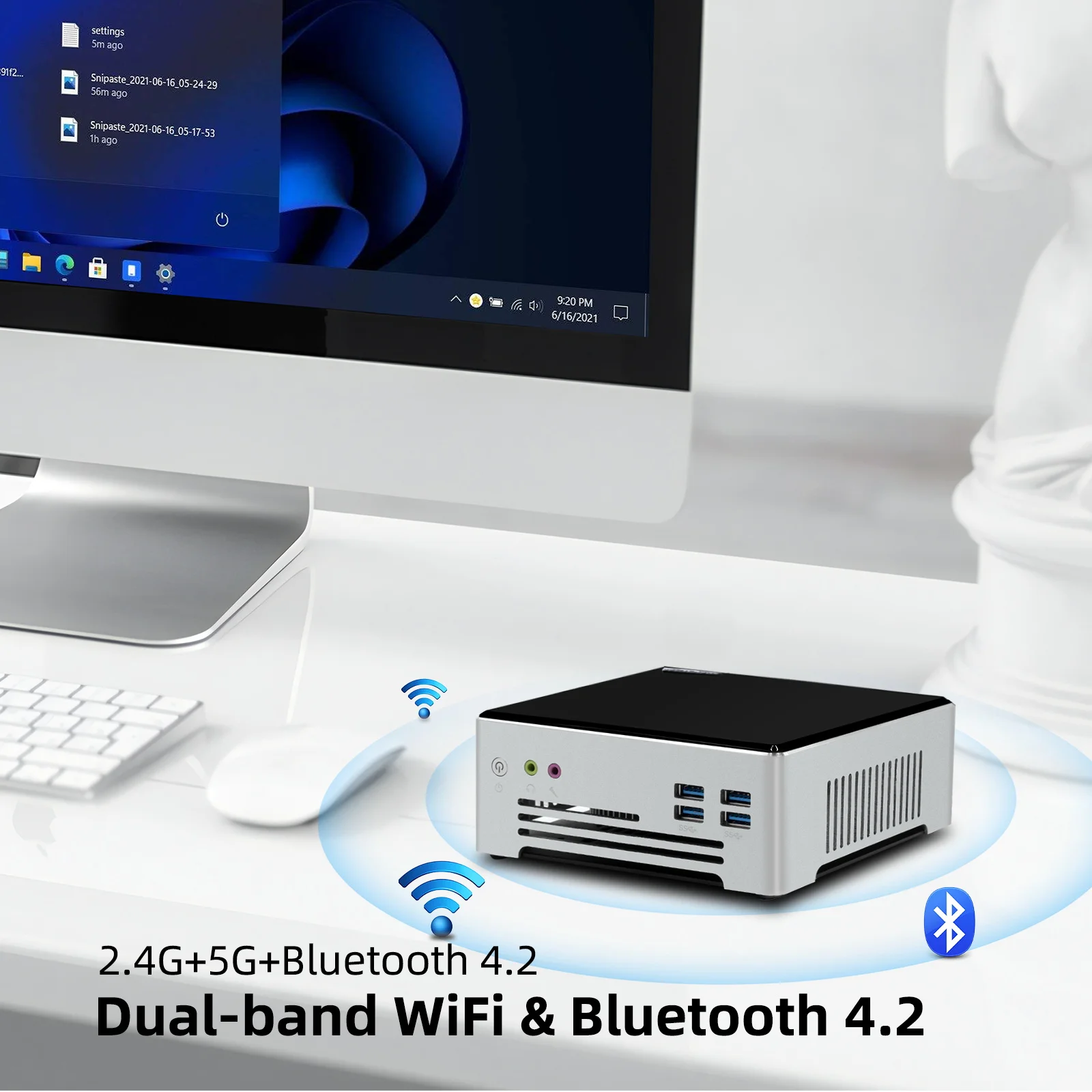 HYSTOU-Mini PC para juegos con Windows 10 Pro, Ordenador de oficina con frecuencia Turbo de 4,10 GHz, Intel Core i3 1115G4 HD-MI DP 4K