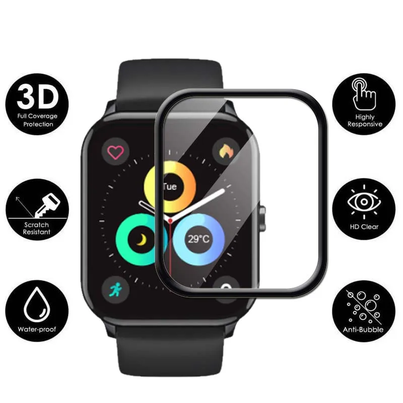 واقي شاشة لفيلم الحيوانات الأليفة فائق الوضوح للساعة الذكية QCY ، غطاء كامل ، طلاء منحني ثلاثي الأبعاد ، PMMA PET ناعم ، GTC ، GTS ، زجاج غير مقسى