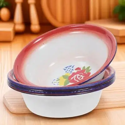 

5pcs Vintage Enamel Bowls Thicken Retro Kitchen Basin For Salad Soup Noodle Camping Dough Mixing Serving Bowl Deepen Food