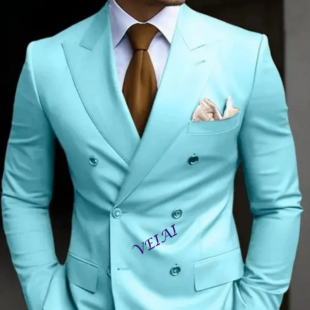 Customized Men's Slim Fit Business Suit High Quality Solid Color Formal 2 Piece Two Button Fashion Blaze