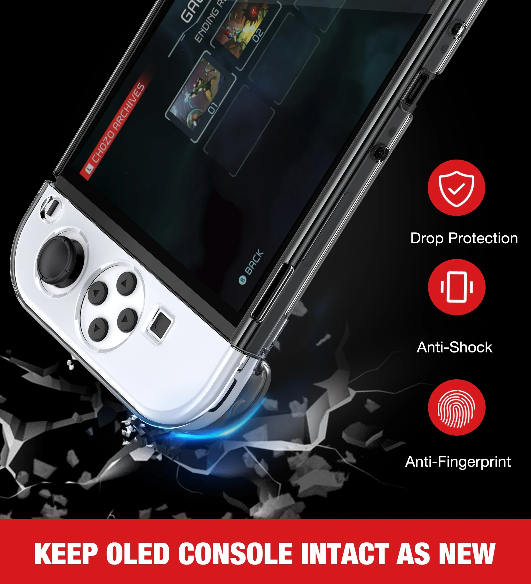 حافظة من الكريستال بروتيكتيف من BEBONCOOL لنينتندو سويتش وحدة التحكم OLED شفافة مضادة للسقوط ملحقات OLED Joycon