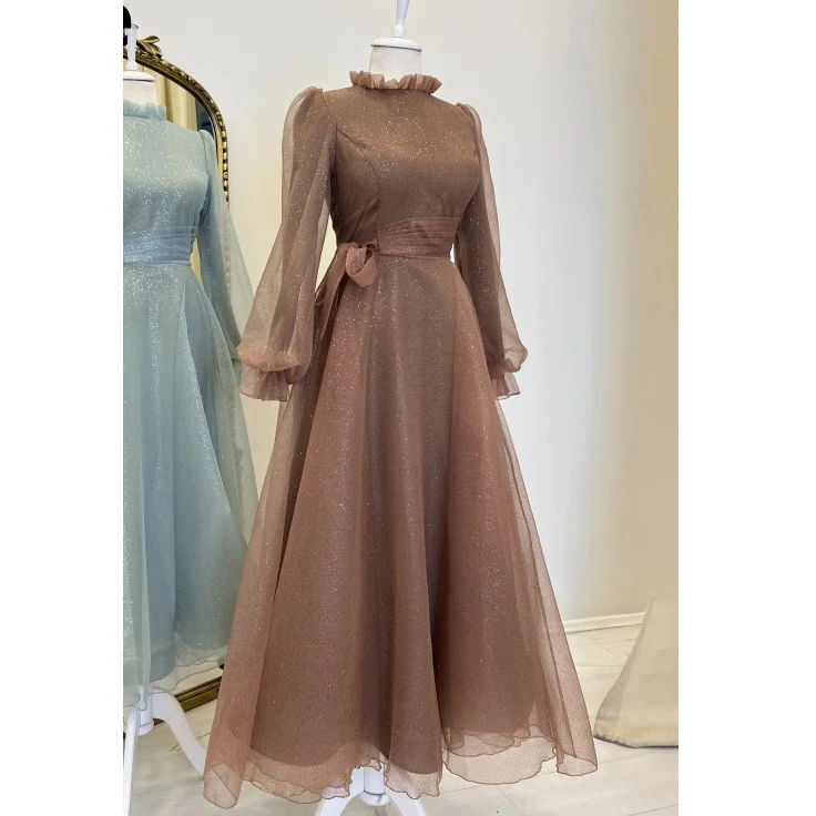 Customized Turkey Arabia Muslim Engagement Shinning Fabric Evening Dress  Puff Sleeve Maxi Party Dress A Line Formal Gown - AliExpress 320