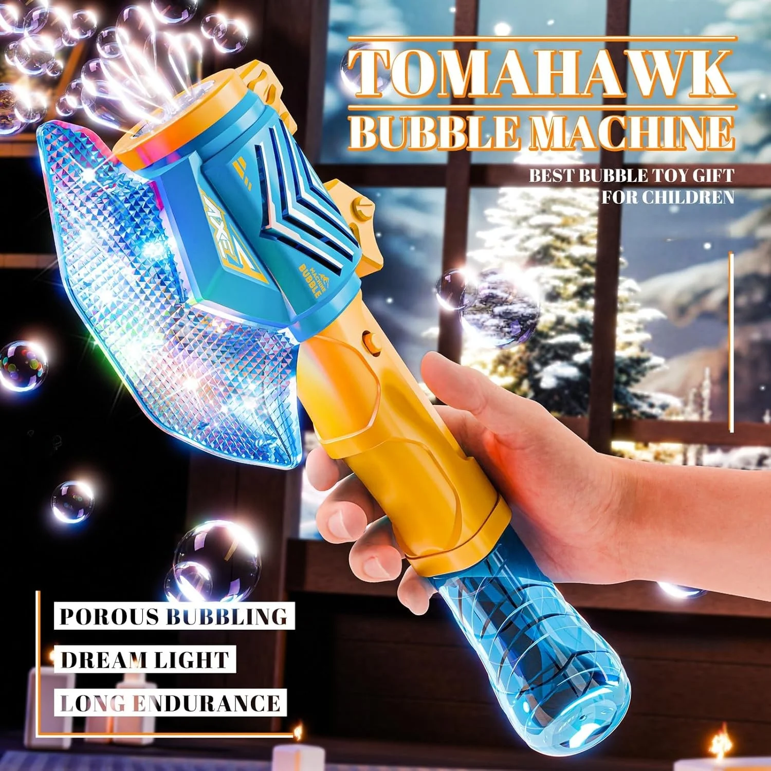 آلة الفقاعات المحمولة أوتوماتيكية بالكامل الفأس الإضاءة فقاعة صانع عصا الصيف في الهواء الطلق حفلة عيد ميلاد لعبة هدية