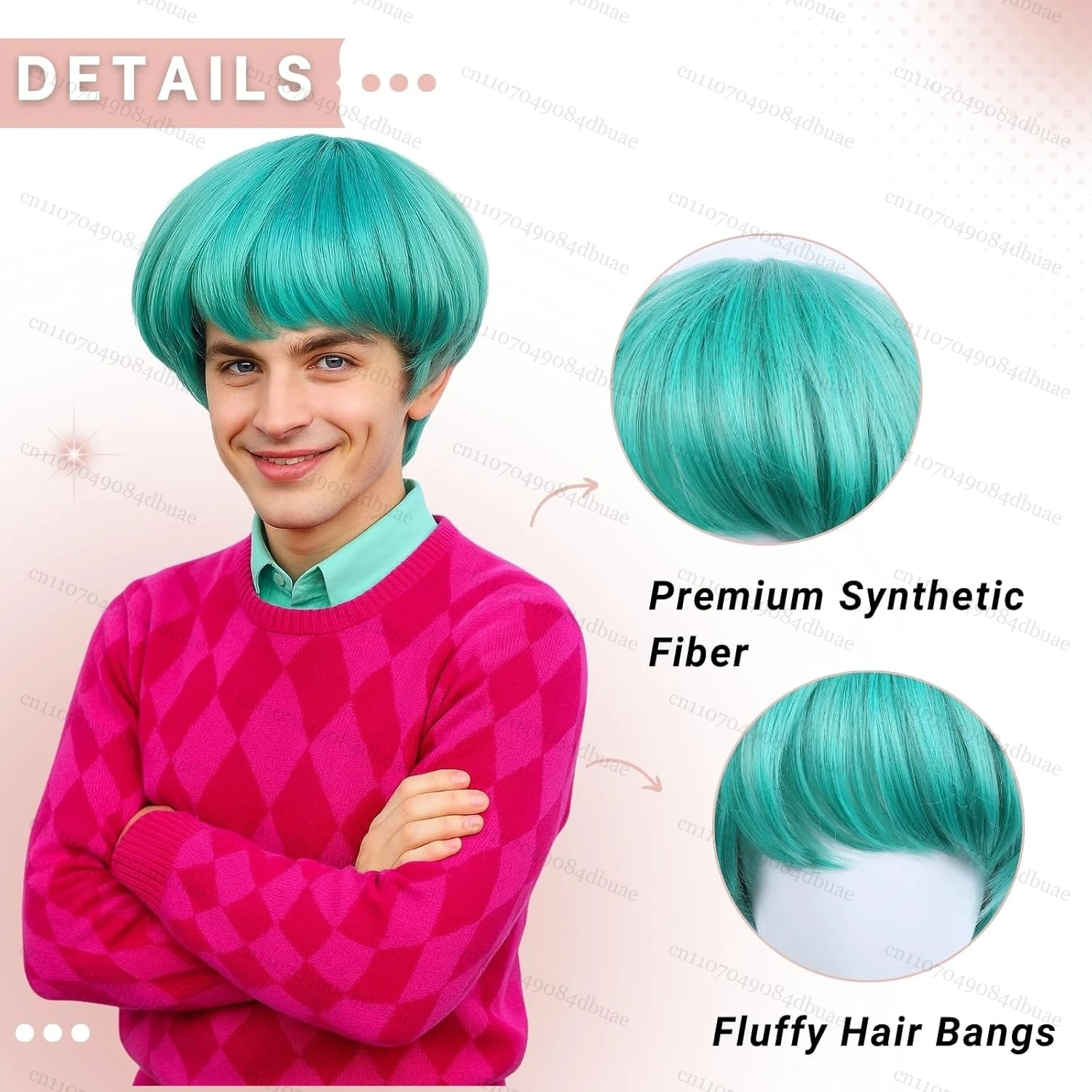 Perruque de cosplay courte coupe bol vert pour hommes avec frange complète - Perruques de cosplay anime pour fête costumée d'Halloween pour hommes (vert)