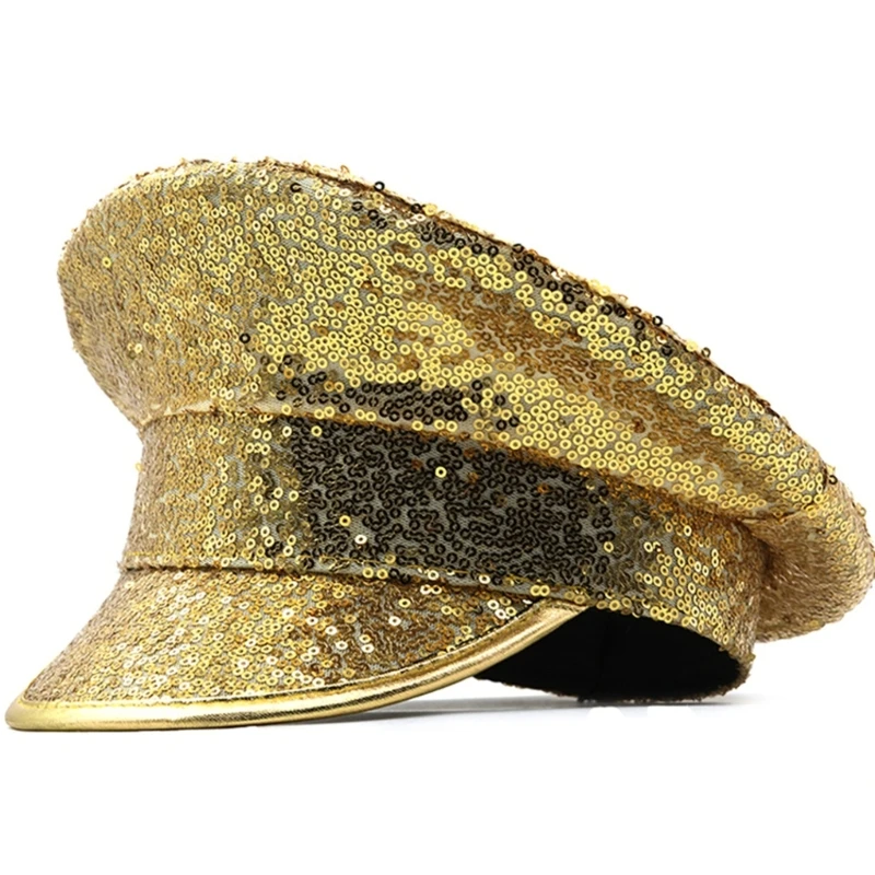 Sequins Captain Hat Mirrored  Hat for DISCO House Cocktail Parties Vacation  Mirrored for Comedian Actor