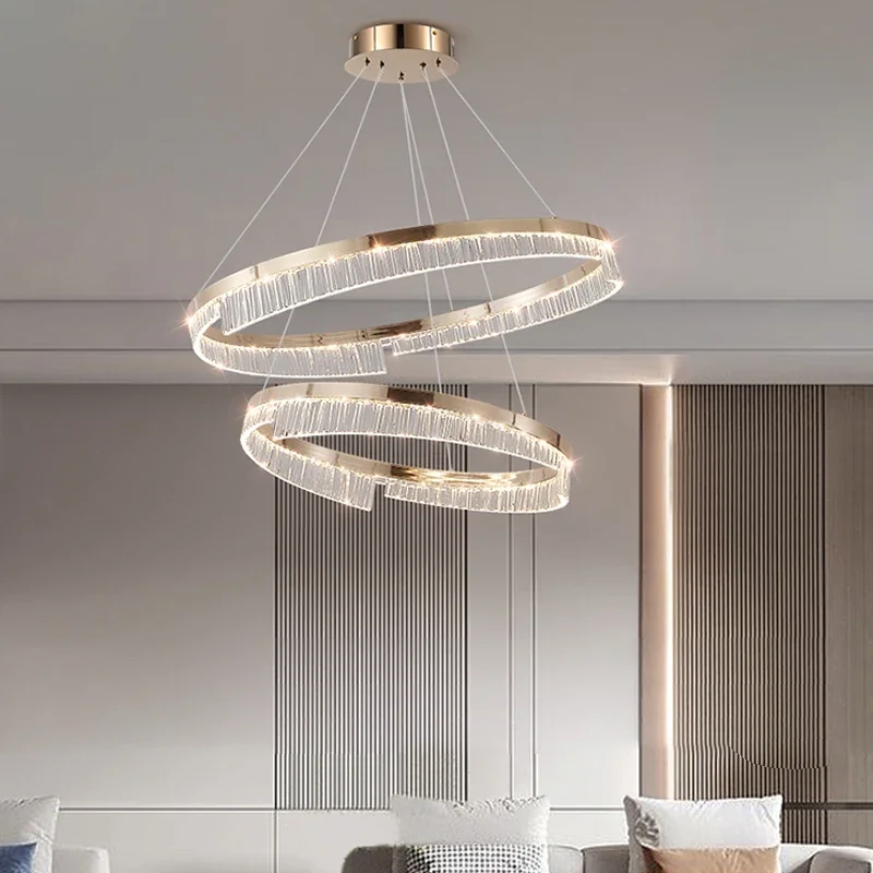 

SANDYHA Elegant Modern LED Pendant Light Circular Chandelier for Bedroom Living Room Hotel Lobby Stylish Art Decor