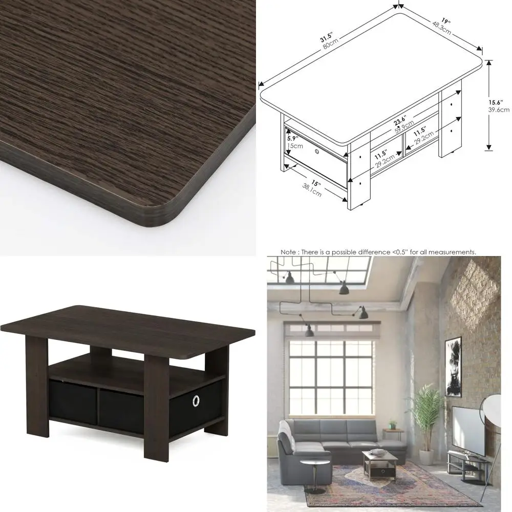 

Storage Coffee Table in Brown/Black with Organizer Bins