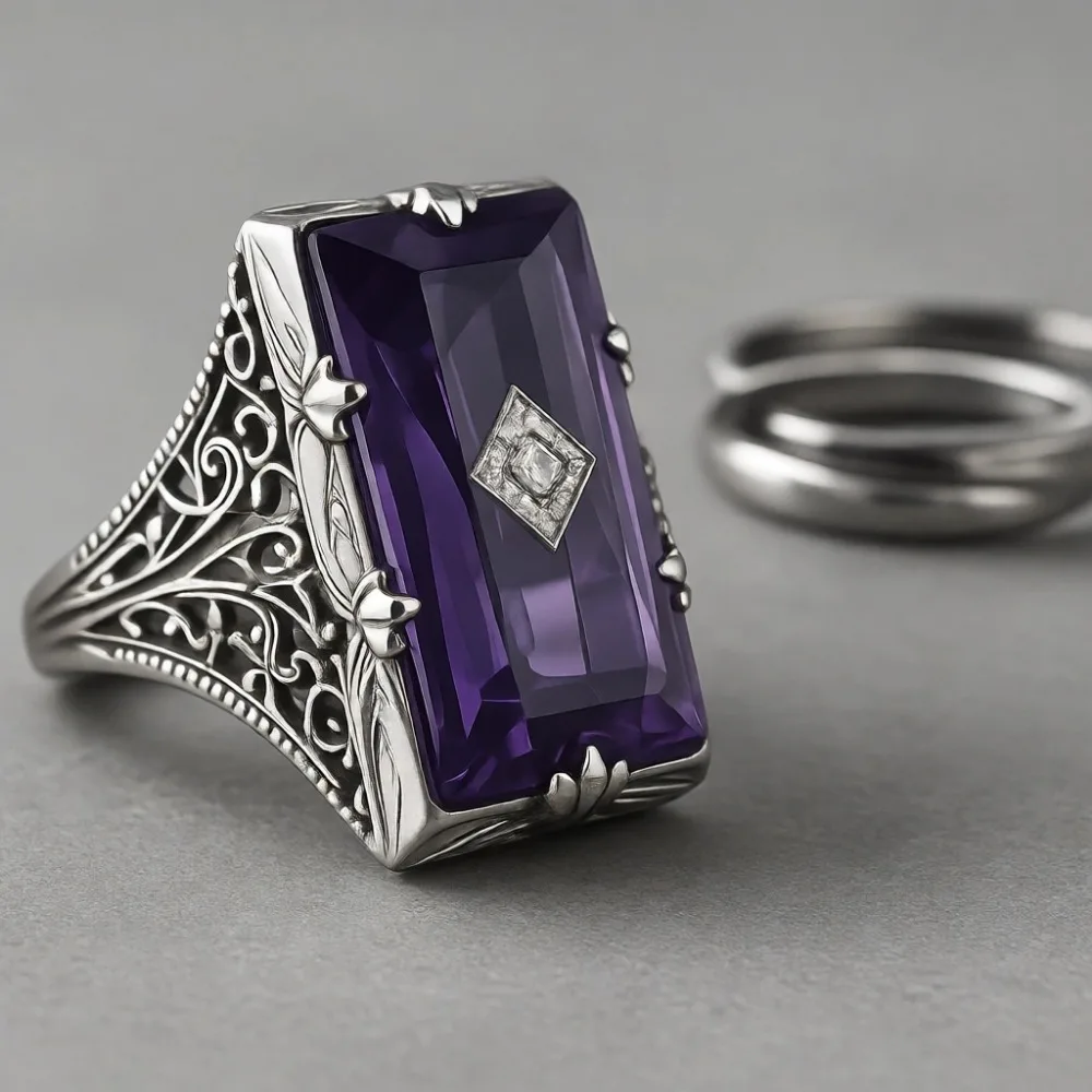 

Женское кольцо из серебра 925 пробы с большим аметистом, ювелирное изделие для свадьбы или предложения руки и сердца, размер 6-10
