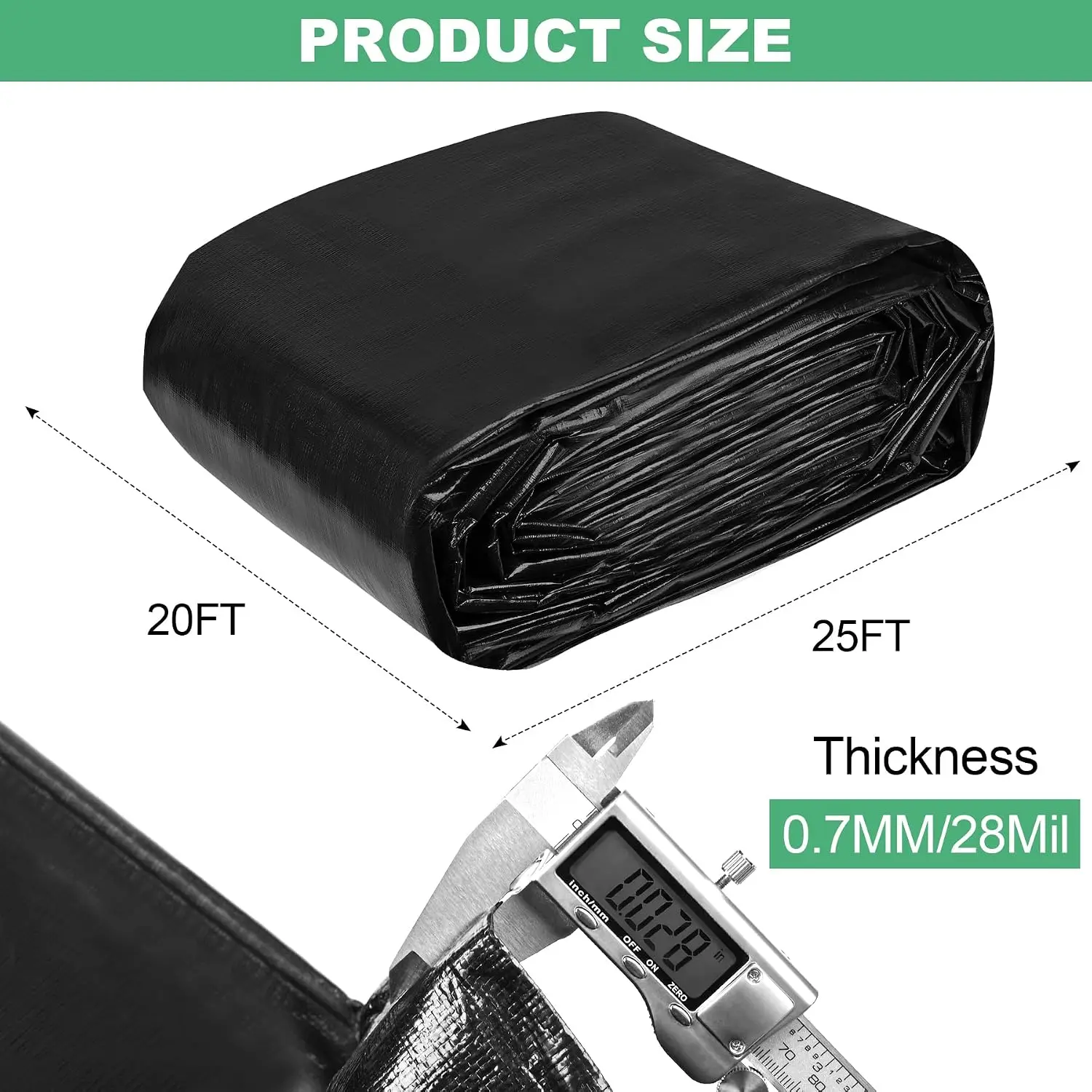 20X25FT Pond Liner 28Mil PE Preformed Hemmed Edge Buttonholes Sun Resistant Easy Cutting Outdoor Koi Fish Garden Fountain Waterf