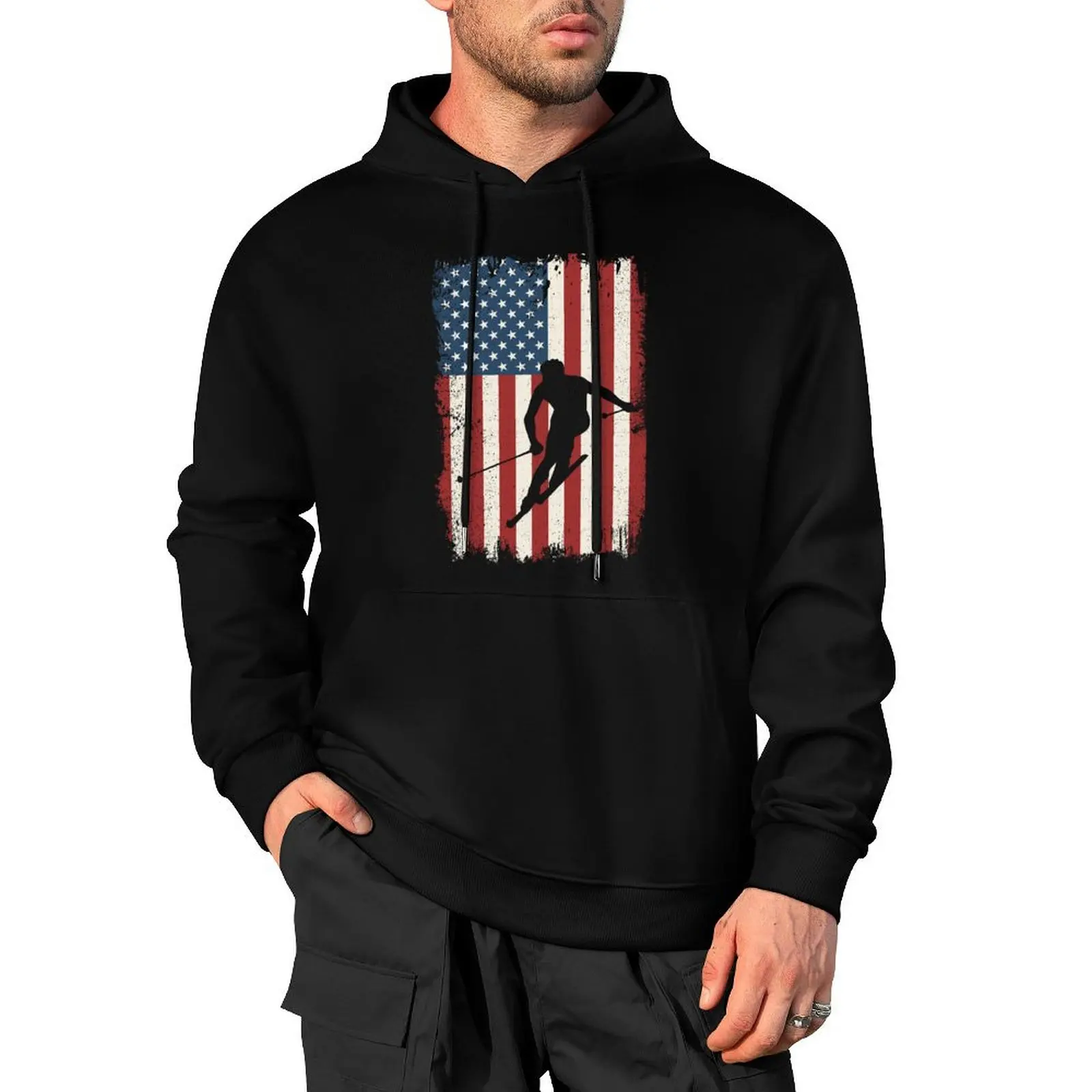 

Skiing USA American Flag Ski Lover Snowboarding Winter Kids Pullover Hoodie men's sweat-shirt set winter clothes graphic hoodie