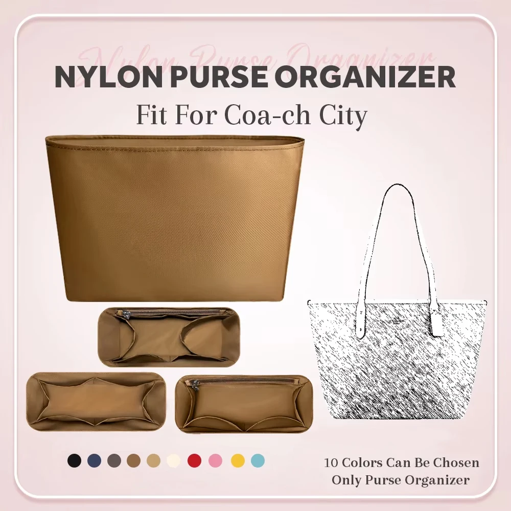 Nylon Purse Organizer Insert, Small Inner Liner Bag Organizer Insert Fit for Coa-ch City Handbag Large Pockets Inside Bag In Bag