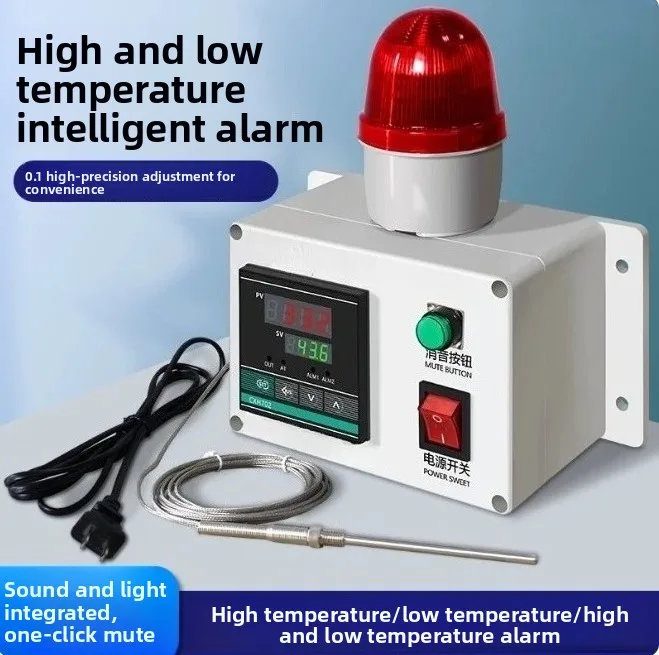 220V Temperature Alarm 0-400℃ 110dB High Low Alert Thermostat for Farm Greenhouse