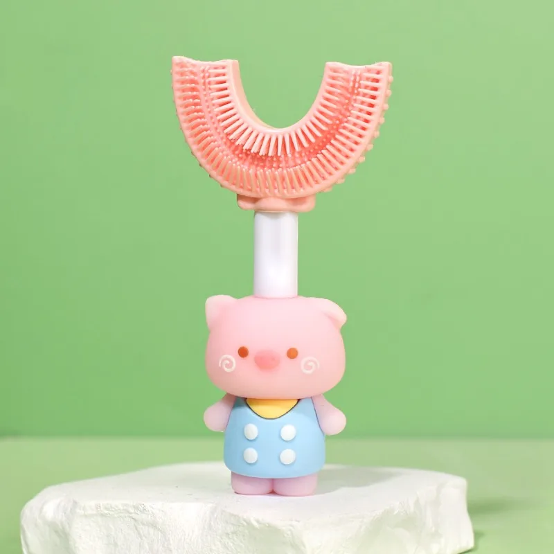 فرشاة أسنان للأطفال بتصميم كرتوني لطيف ذات شعيرات ناعمة على شكل حرف U للعناية بالفم فرشاة أسنان هدايا للأطفال