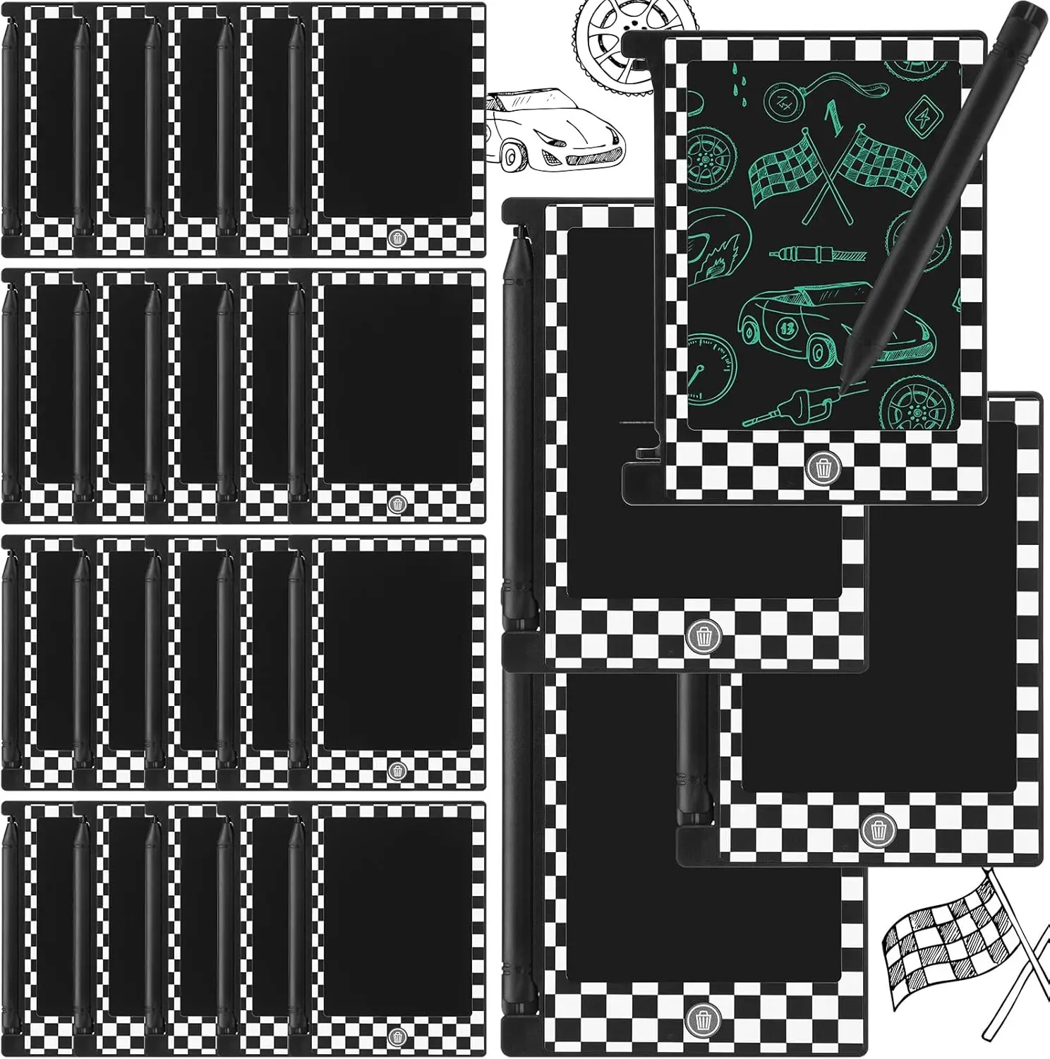 

Набор из 24 мини-планшетов для рисования с ЖК-экраном (4,6 дюйма) для детей, многоразовые стираемые доски для рисования, подарки на день рождения, тематика: гоночные машины