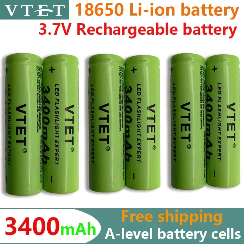 2024 New 3.7V 18650 3400mAh Rechargeable Battery High Capacity Li-ion Rechargeable Battery for Flashlight Torch Headlamp Battery